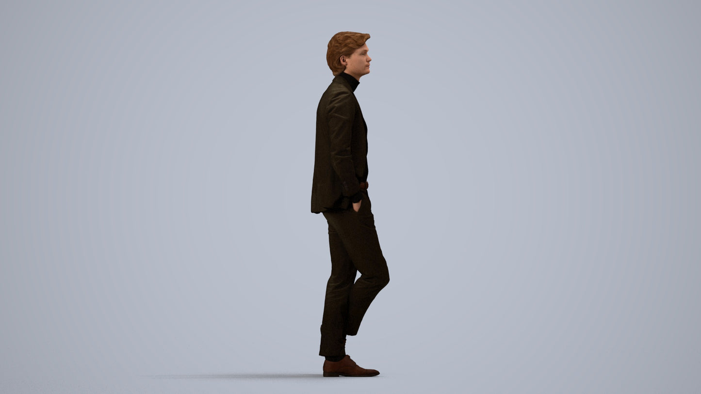 realistic 3D people man business standing, render-ready for V-Ray and Corona, FBX OBJ, side view render