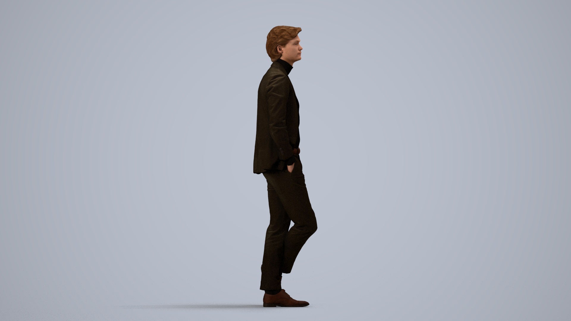 realistic 3D people man business standing, render-ready for V-Ray and Corona, FBX OBJ, side view render