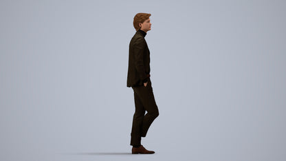 realistic 3D people man business standing, render-ready for V-Ray and Corona, FBX OBJ, side view render