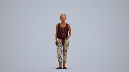 realistic 3D people senior woman standing, render-ready for V-Ray and Corona, FBX OBJ, standing pose render