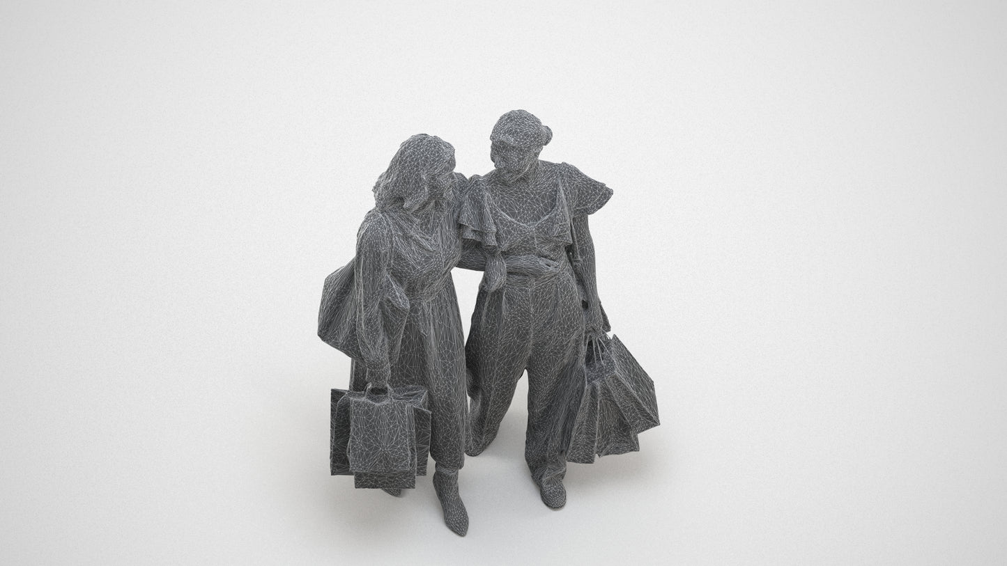 3D people model woman business mix, scanned human for 3ds Max rendering, wireframe three-quarter view