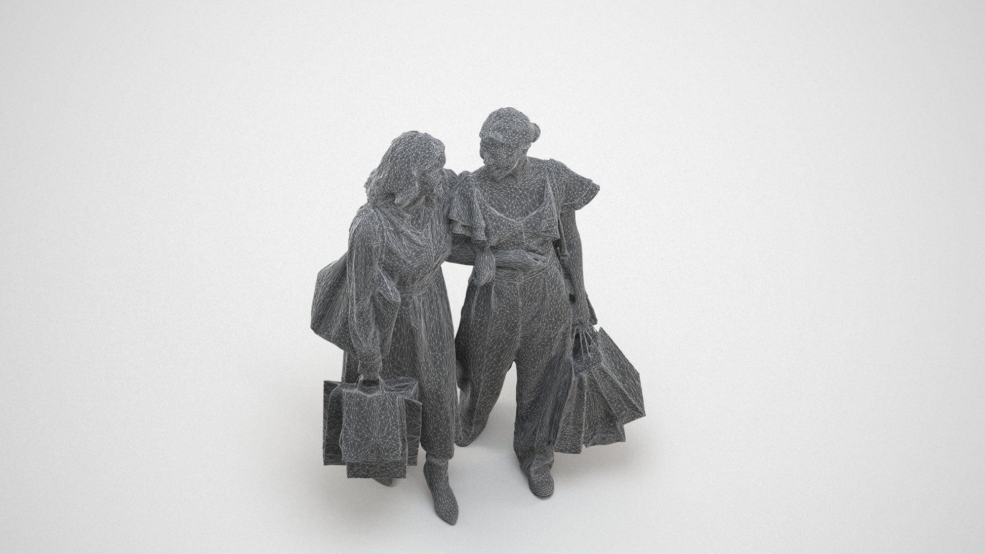 3D people model woman business mix, scanned human for 3ds Max rendering, wireframe three-quarter view
