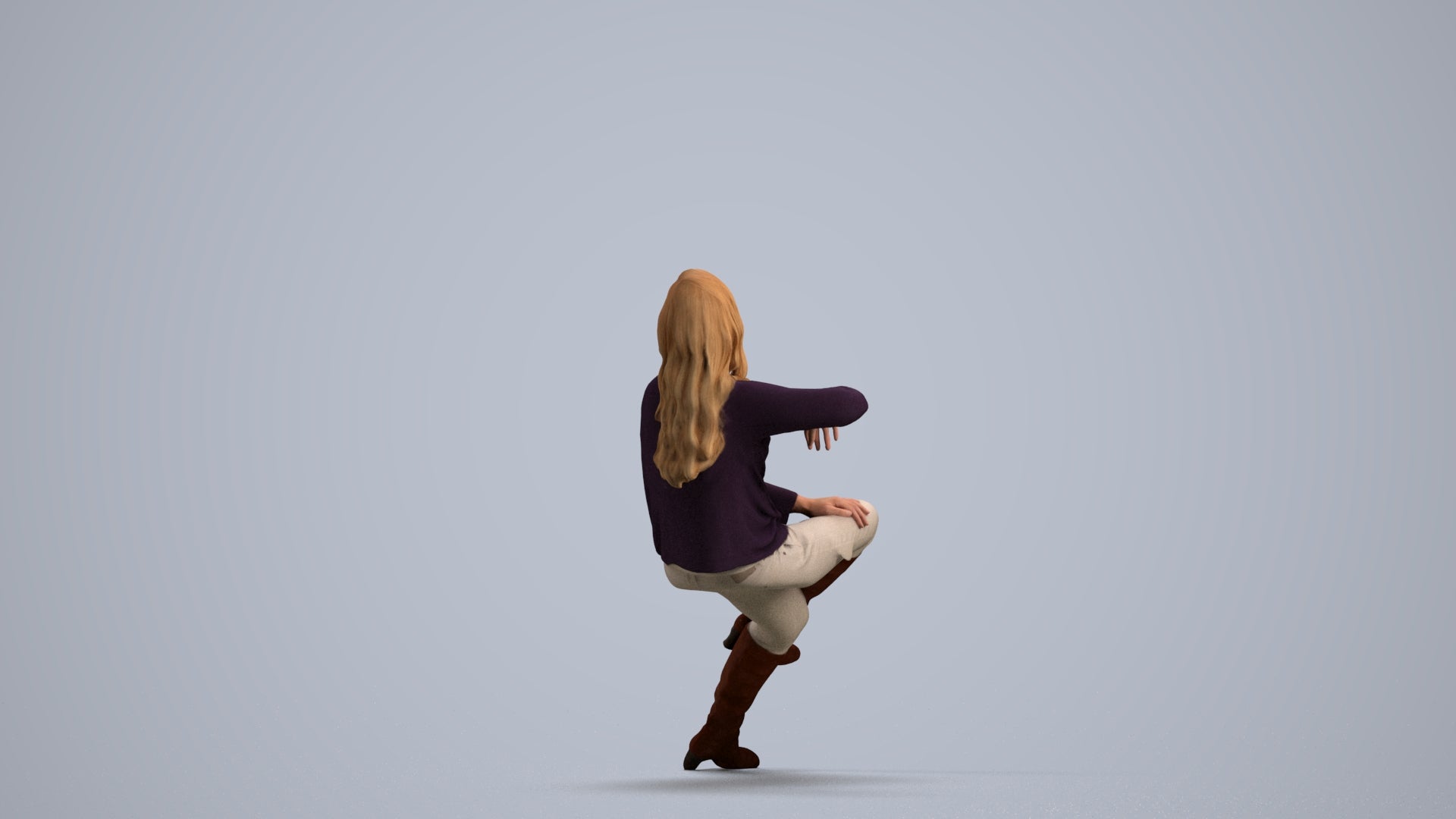 3D human model woman casual sitting, photogrammetry scanned person for archviz, front view render