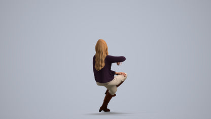 3D human model woman casual sitting, photogrammetry scanned person for archviz, front view render