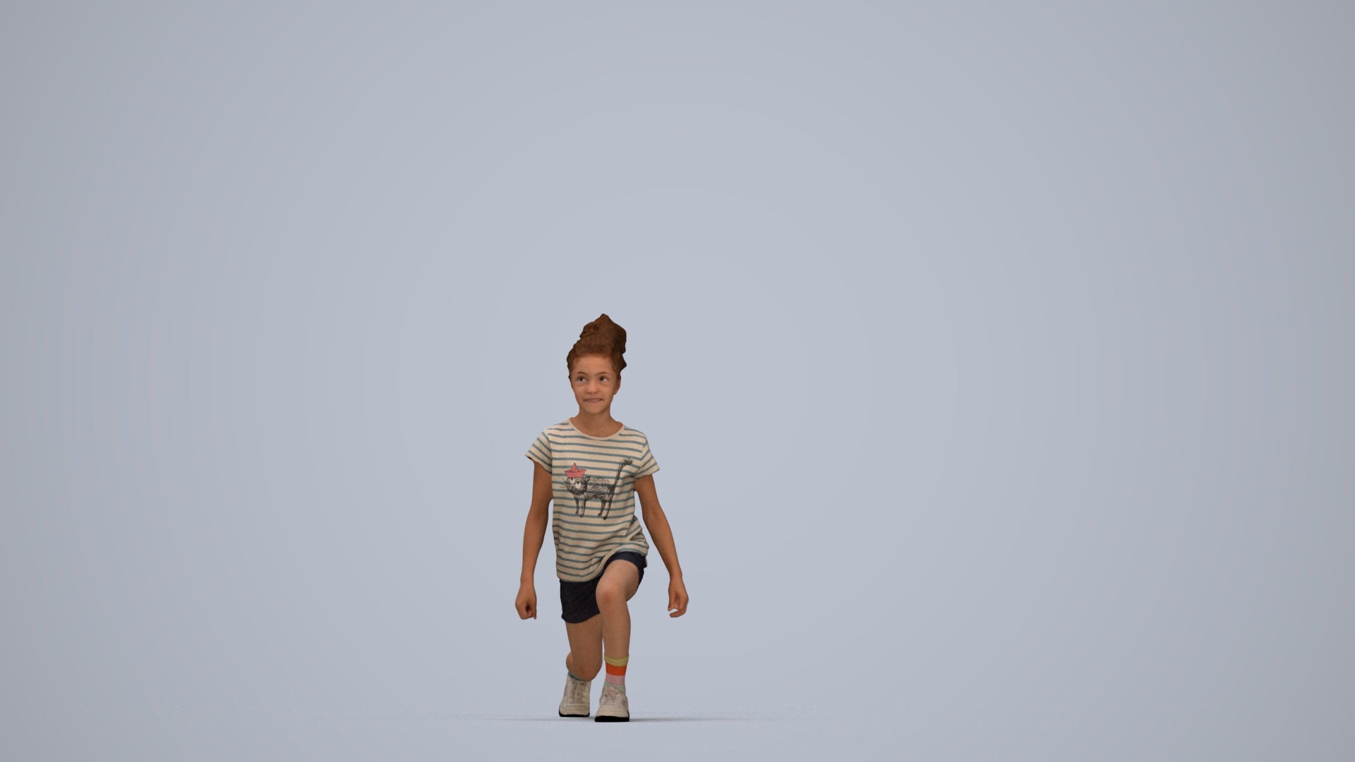 realistic 3D girl casual kids, scanned archviz people for Blender and 3ds Max, top-down view render