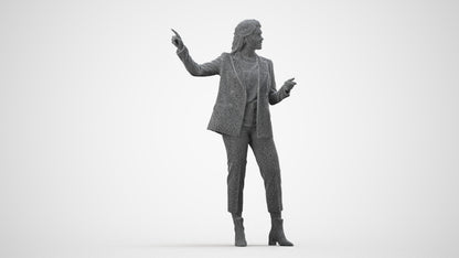 3D human model woman business, photogrammetry scanned person for archviz, wireframe side view