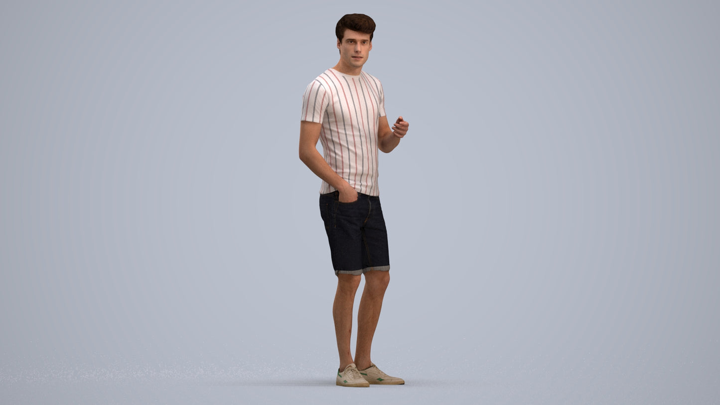 realistic 3D man casual standing, scanned archviz people for Blender and 3ds Max, standing pose render