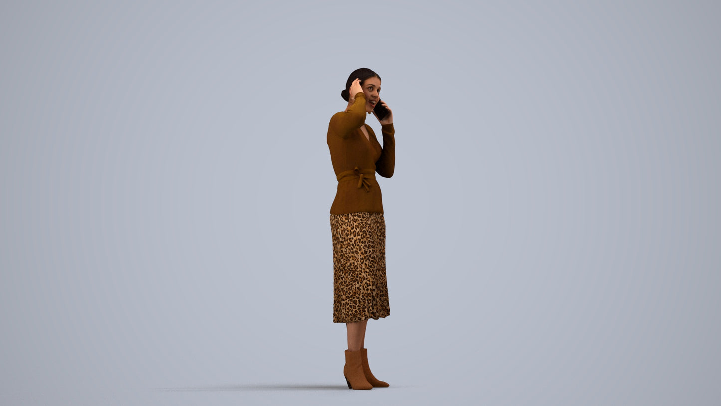 3D people model woman casual standing, scanned human for 3ds Max rendering, side view render