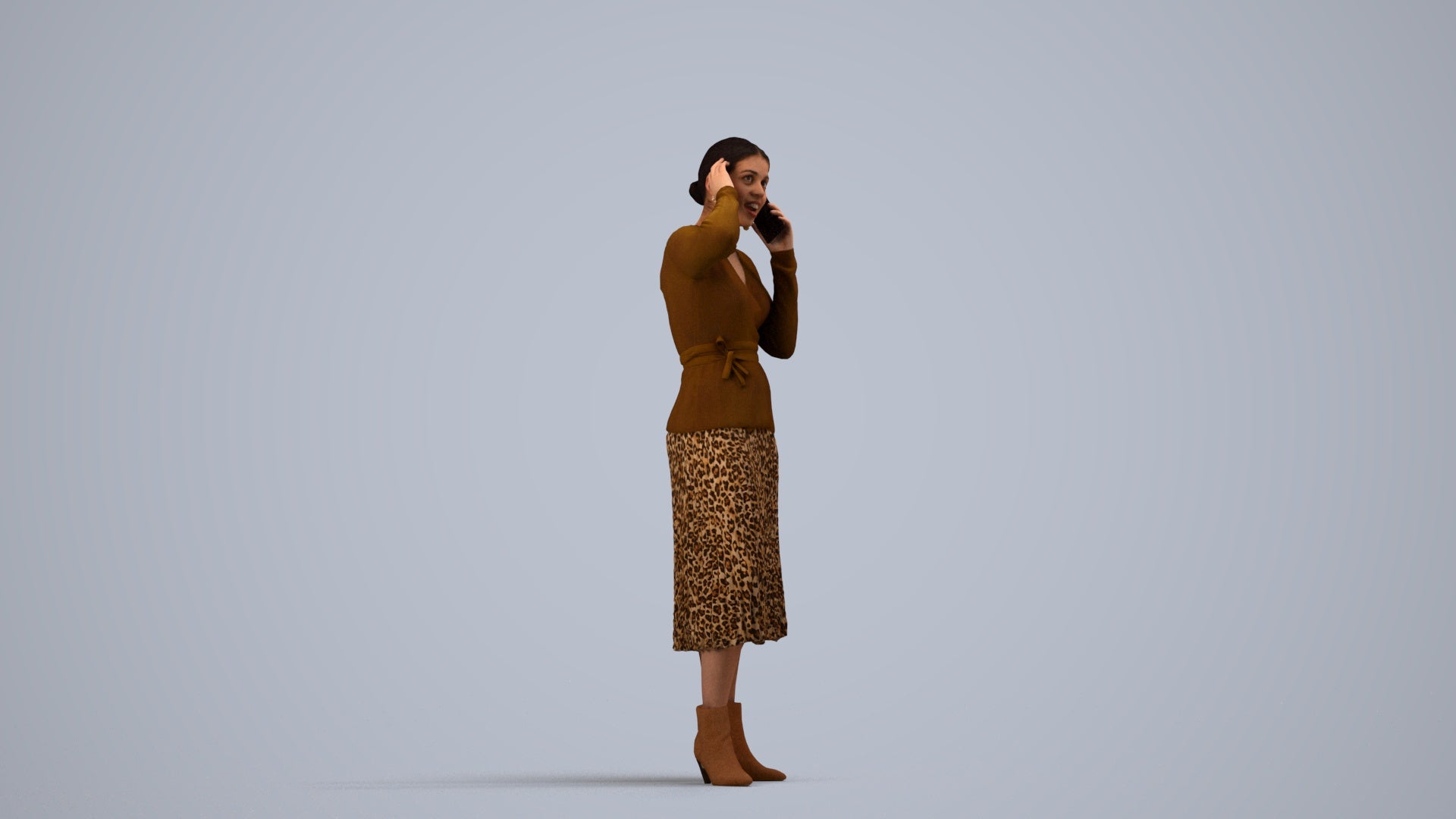 3D people model woman casual standing, scanned human for 3ds Max rendering, side view render