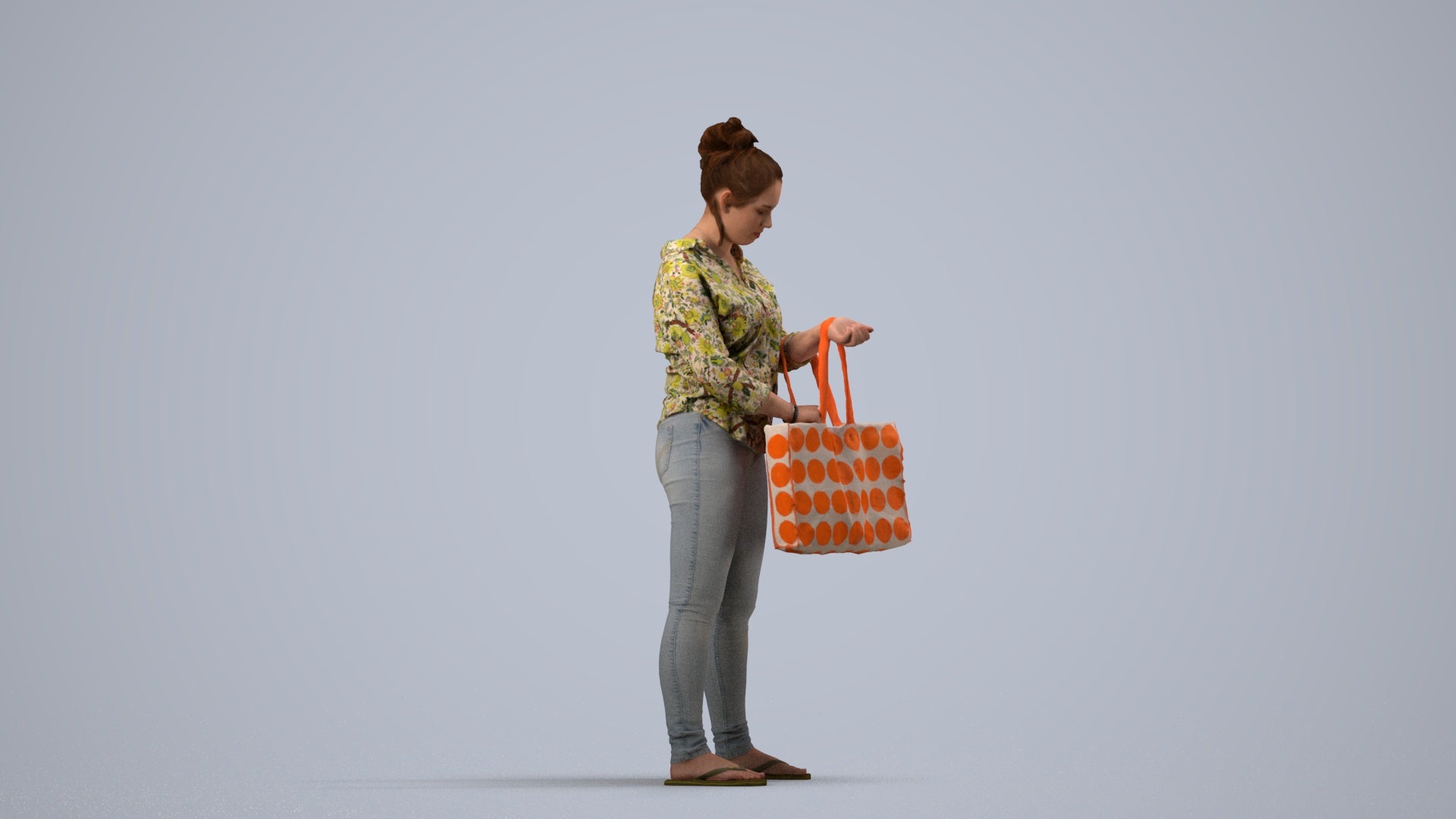 realistic 3D people woman formal shopping, render-ready for V-Ray and Corona, FBX OBJ, side view render