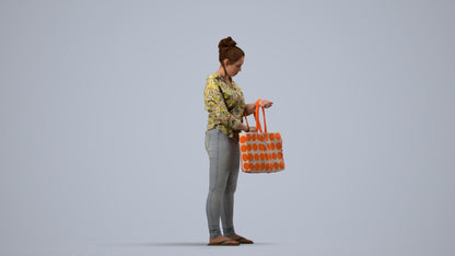 realistic 3D people woman formal shopping, render-ready for V-Ray and Corona, FBX OBJ, side view render