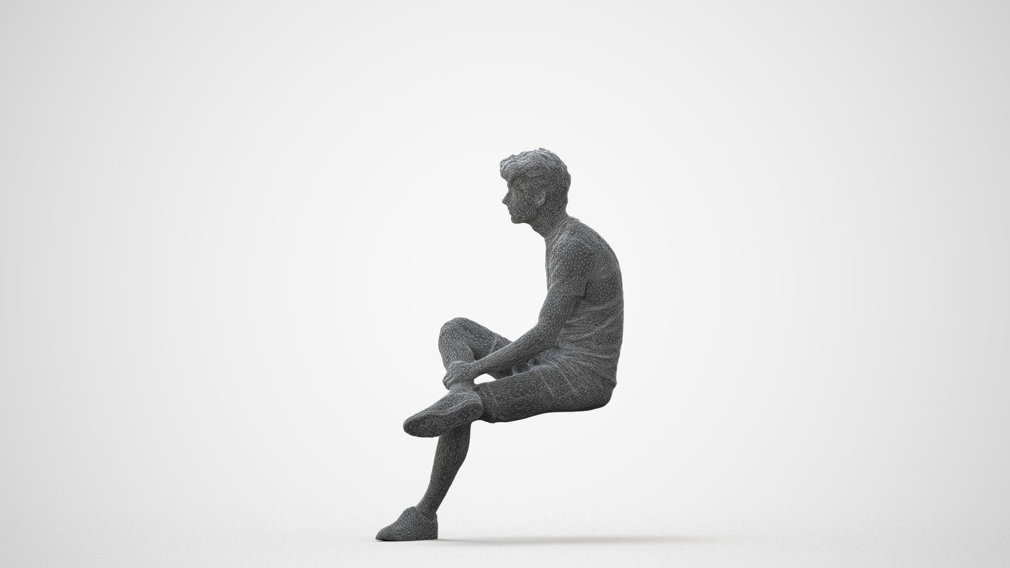 realistic 3D human man casual sitting, archviz people FBX OBJ for Blender, square thumbnail