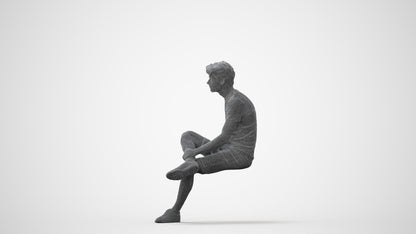 realistic 3D human man casual sitting, archviz people FBX OBJ for Blender, square thumbnail