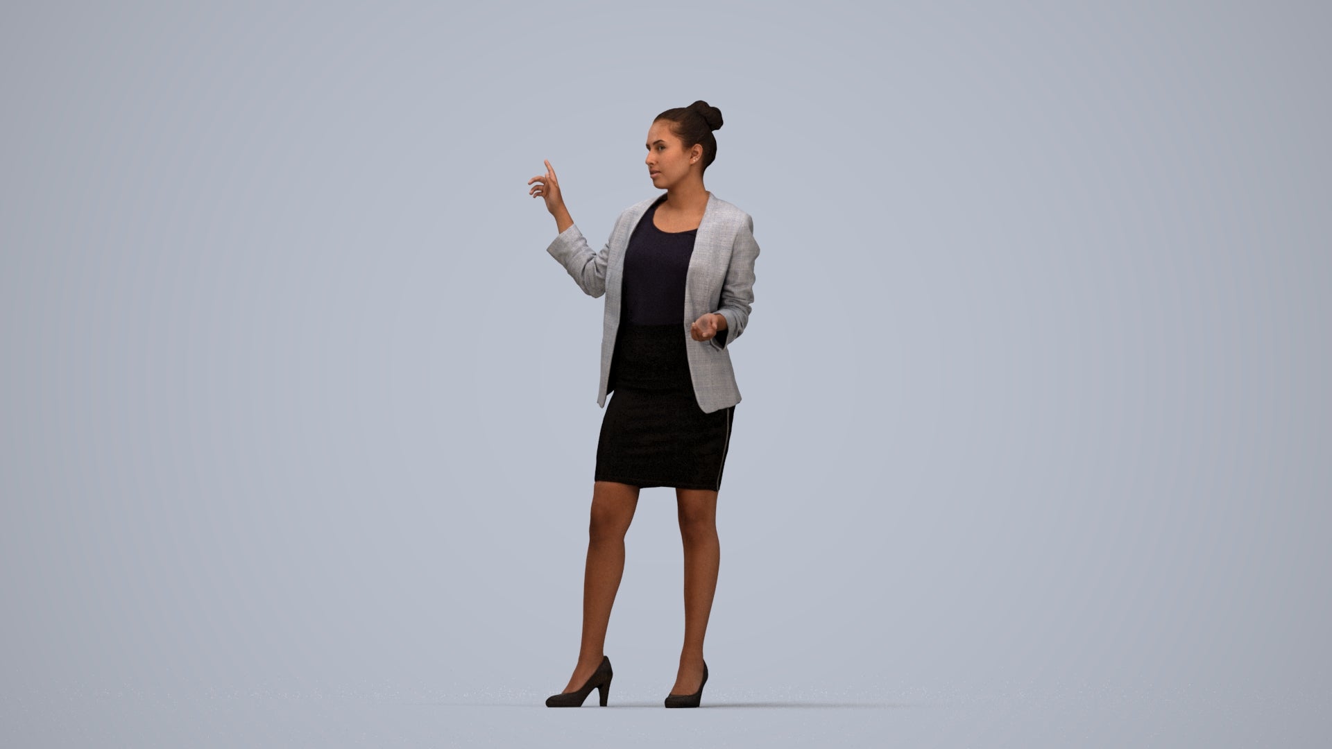 photogrammetry 3D woman business, realistic human model archviz FBX, top-down view render