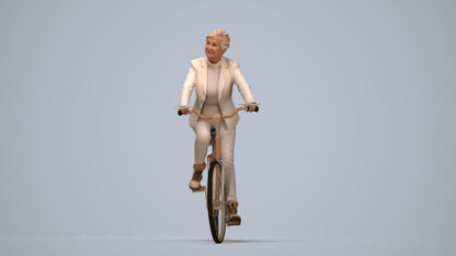 photogrammetry 3D senior woman business cycling, realistic human model archviz FBX, top-down view render