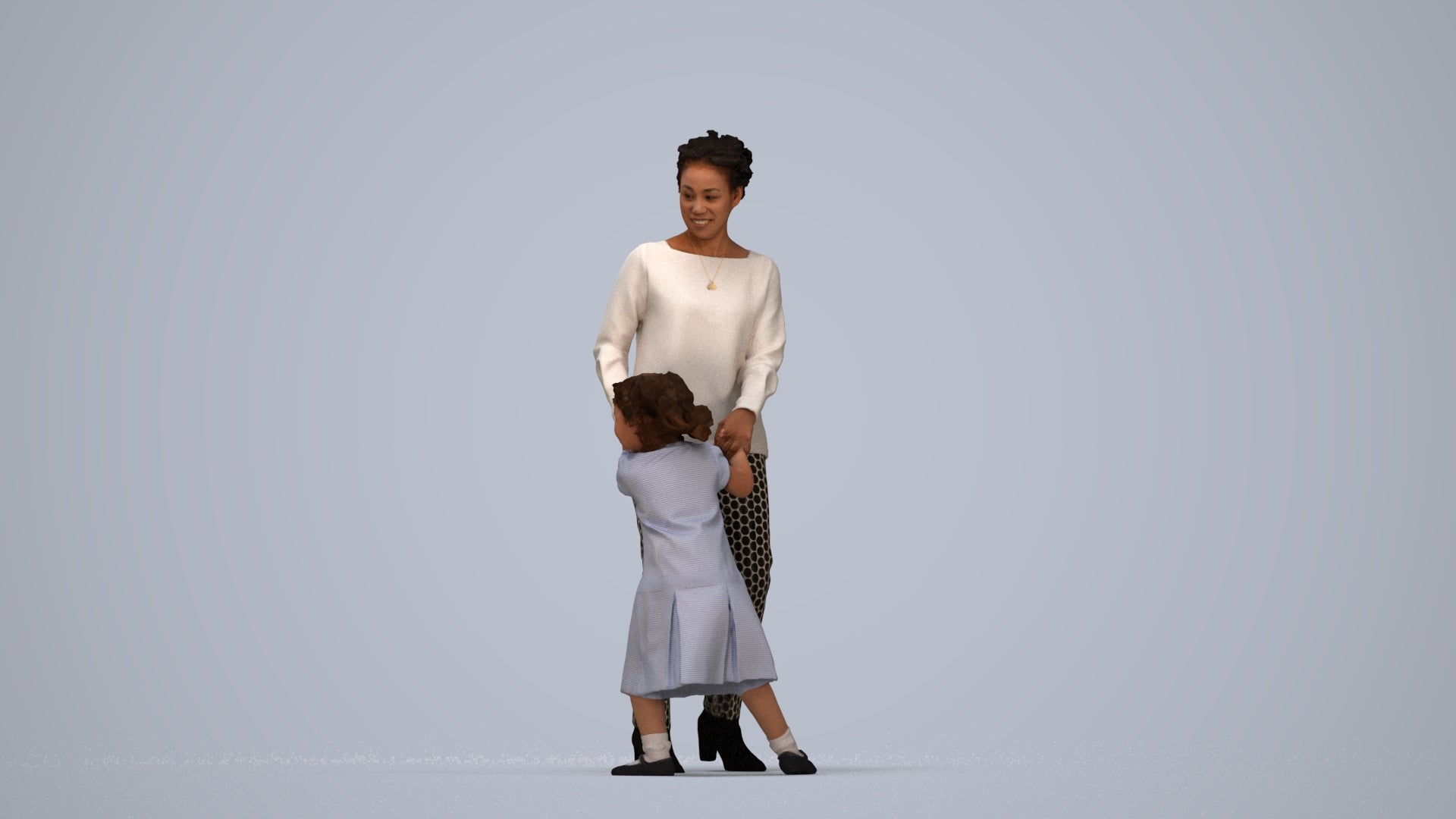 realistic 3D human girl casual kids, archviz people FBX OBJ for Blender, top-down view render