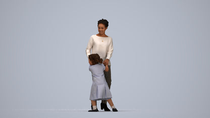 realistic 3D human girl casual kids, archviz people FBX OBJ for Blender, top-down view render