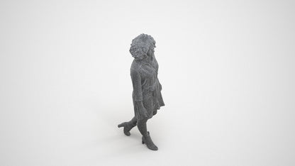 realistic 3D human woman casual walking, archviz people FBX OBJ for Blender, wireframe three-quarter view