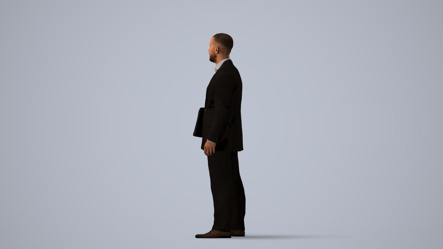3D people model man business, scanned human for 3ds Max rendering, three-quarter view render