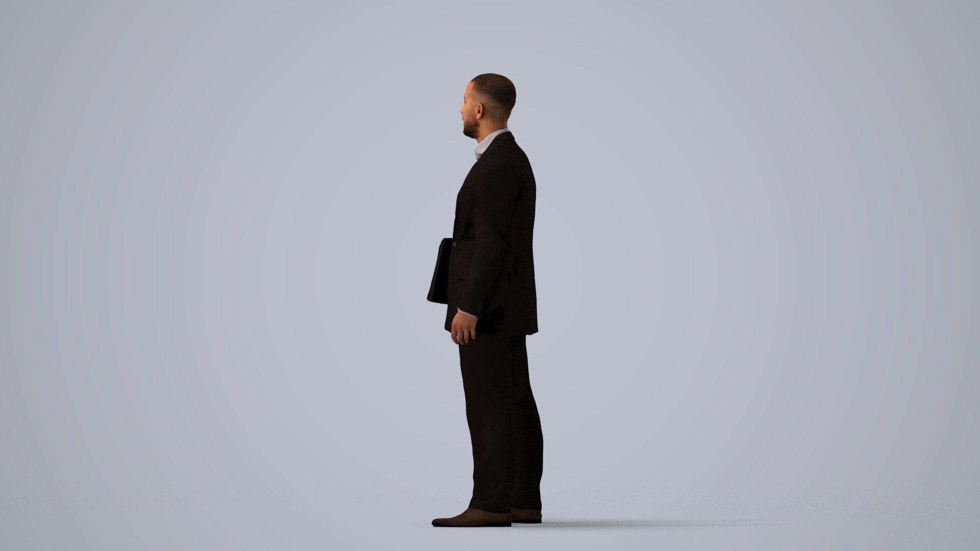 3D people model man business, scanned human for 3ds Max rendering, three-quarter view render