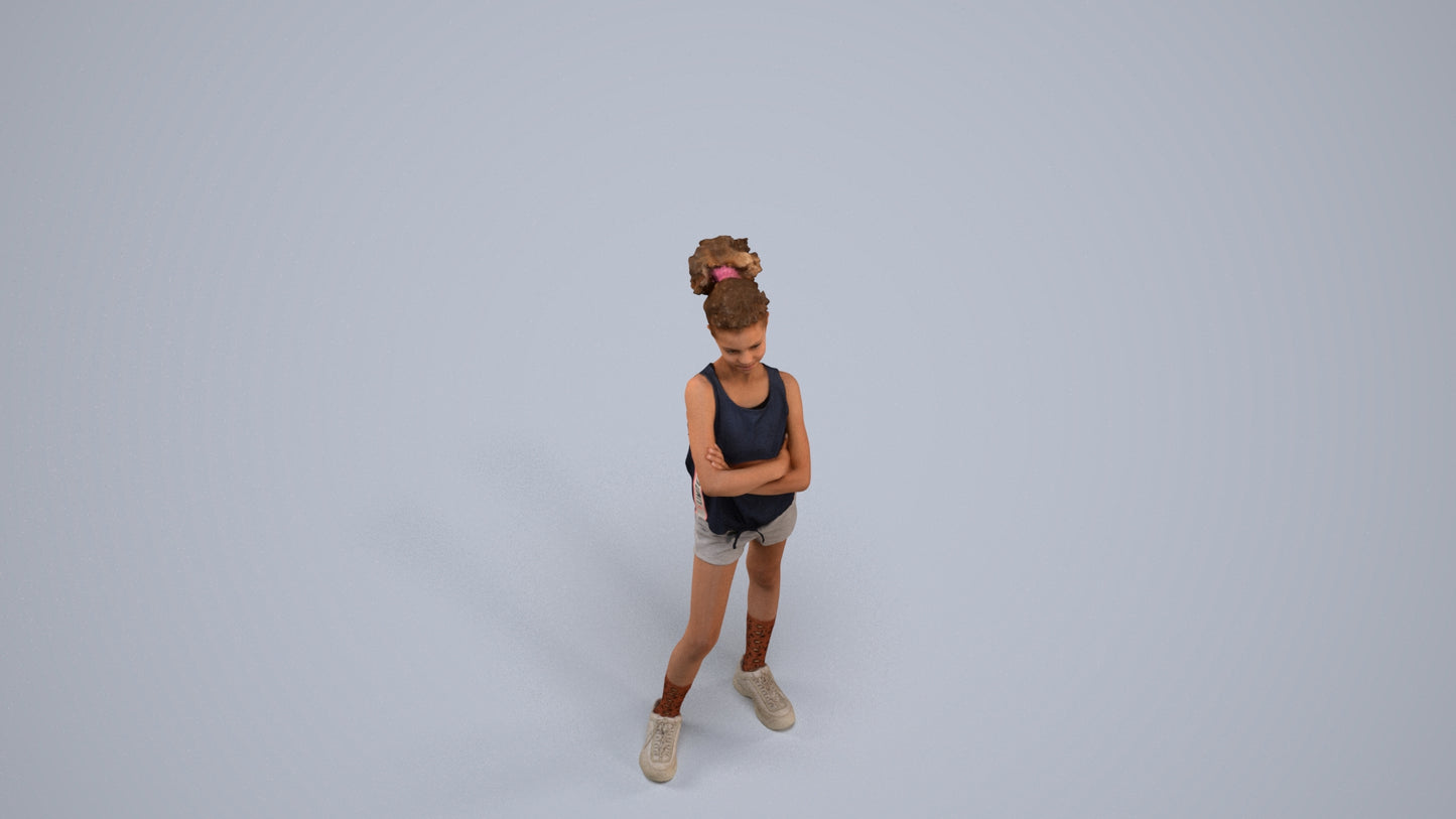 scanned 3D girl sport kids, photogrammetry people for Enscape and V-Ray, back view render