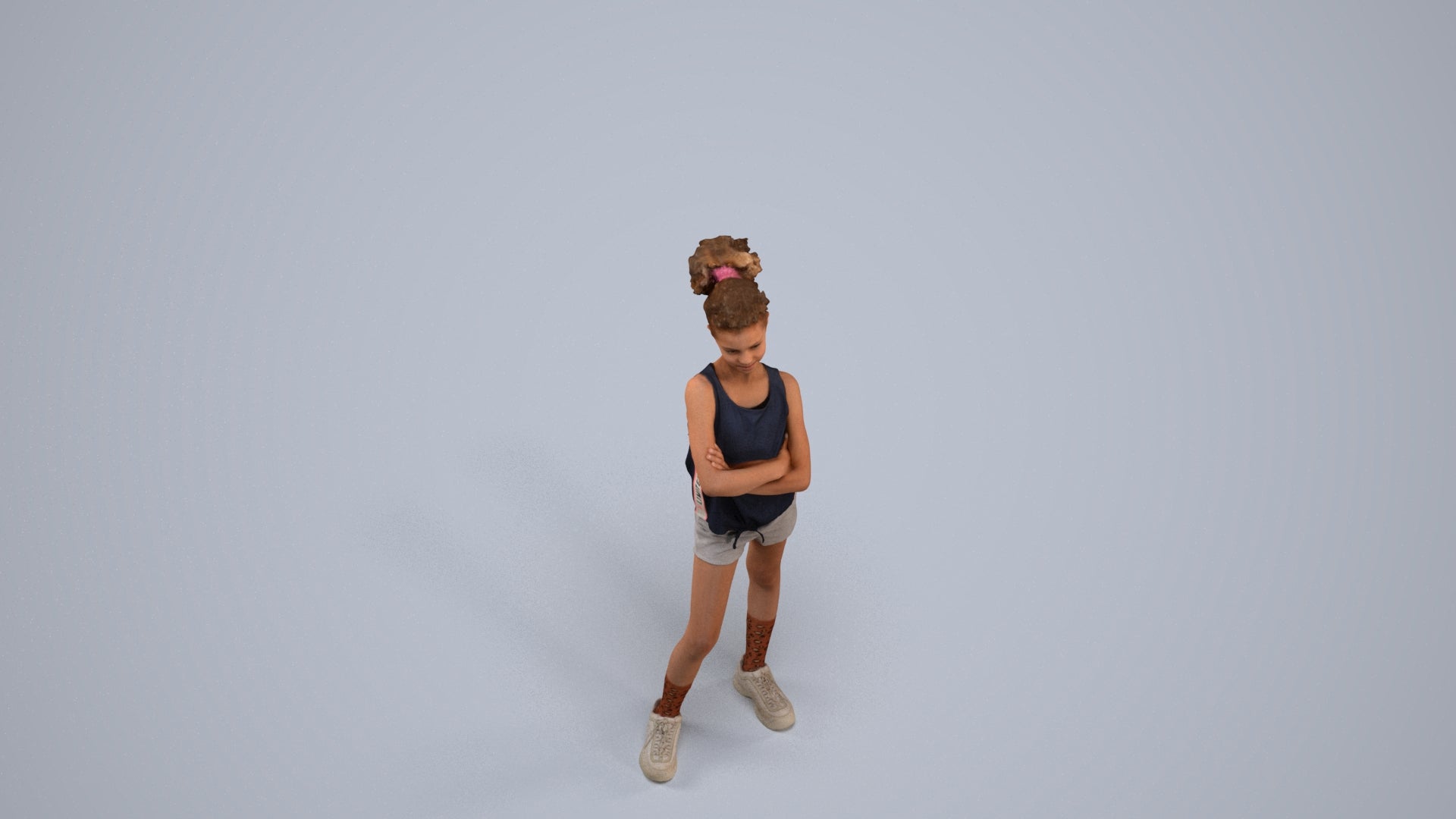 scanned 3D girl sport kids, photogrammetry people for Enscape and V-Ray, back view render