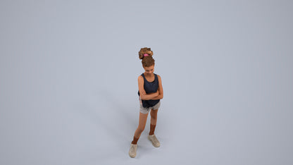 scanned 3D girl sport kids, photogrammetry people for Enscape and V-Ray, back view render