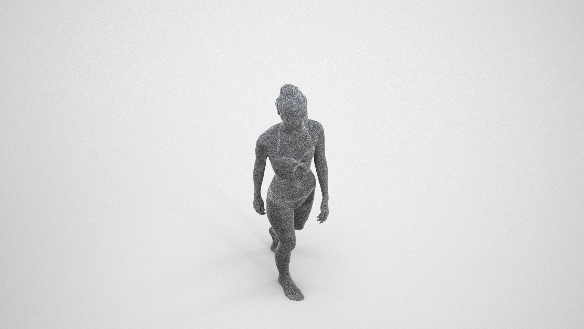 realistic 3D human woman pool, archviz people FBX OBJ for Blender, wireframe three-quarter view