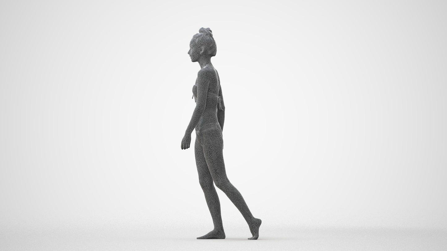 realistic 3D human woman pool, archviz people FBX OBJ for Blender, square thumbnail