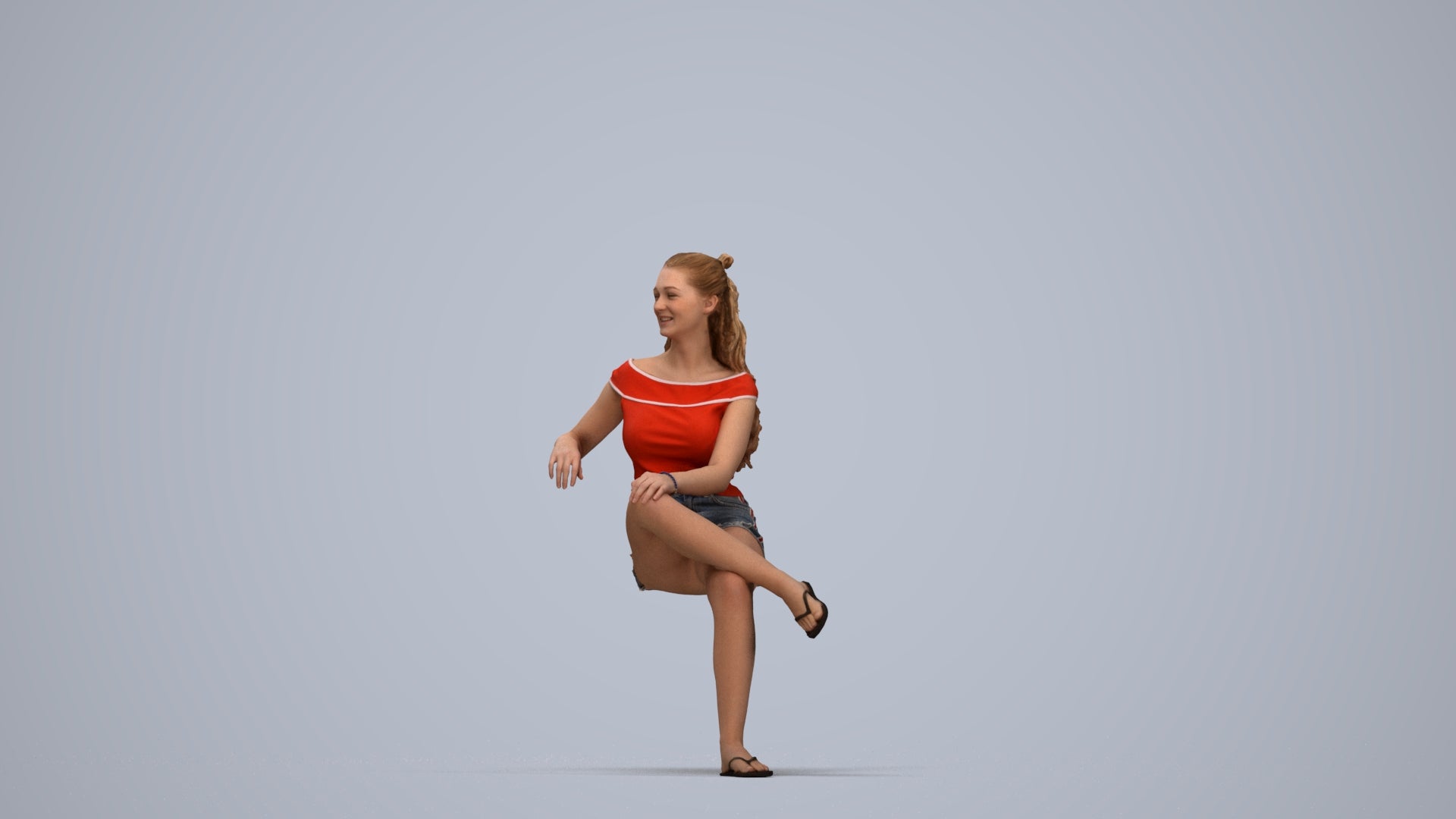3D people model girl casual sitting, scanned human for 3ds Max rendering, top-down view render