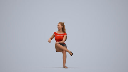 3D people model girl casual sitting, scanned human for 3ds Max rendering, top-down view render