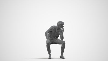 3D scanned man sitting casual, photorealistic archviz people for Enscape and SketchUp, wireframe side view