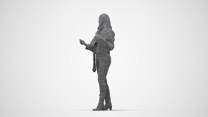 3D human model woman casual standing, photogrammetry scanned person for archviz, wireframe back view