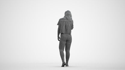 realistic 3D woman casual walking, scanned archviz people for Blender and 3ds Max, wireframe front view