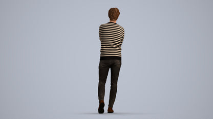 realistic 3D human man casual standing, archviz people FBX OBJ for Blender, front view render