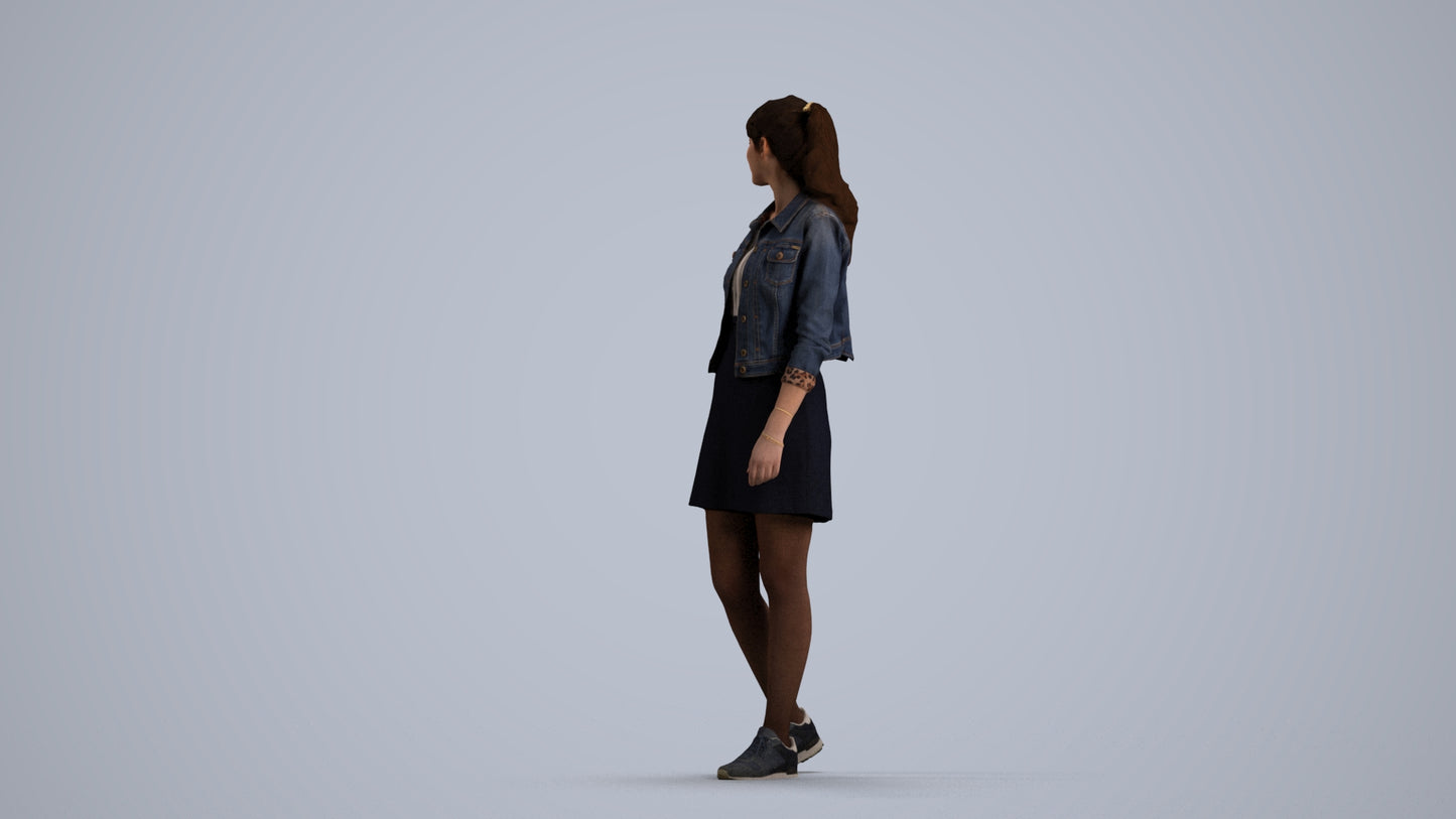 realistic 3D woman casual walking, scanned archviz people for Blender and 3ds Max, front view render