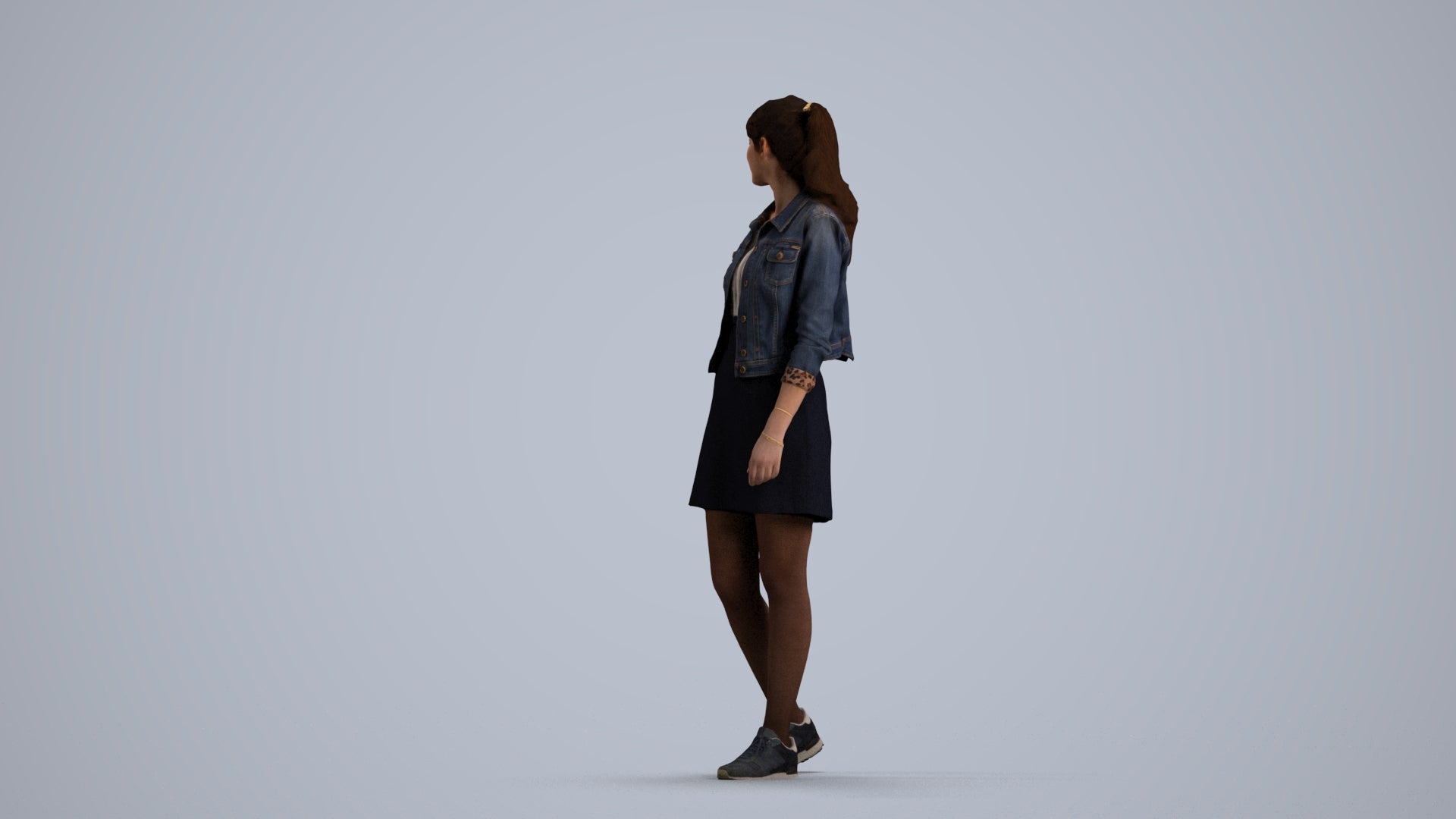 realistic 3D woman casual walking, scanned archviz people for Blender and 3ds Max, front view render