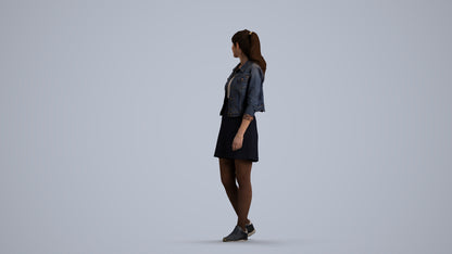 realistic 3D woman casual walking, scanned archviz people for Blender and 3ds Max, front view render