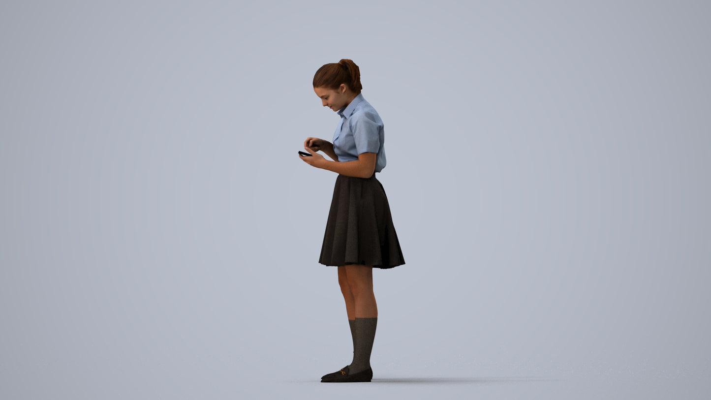 realistic 3D human girl kids, archviz people FBX OBJ for Blender, three-quarter view render