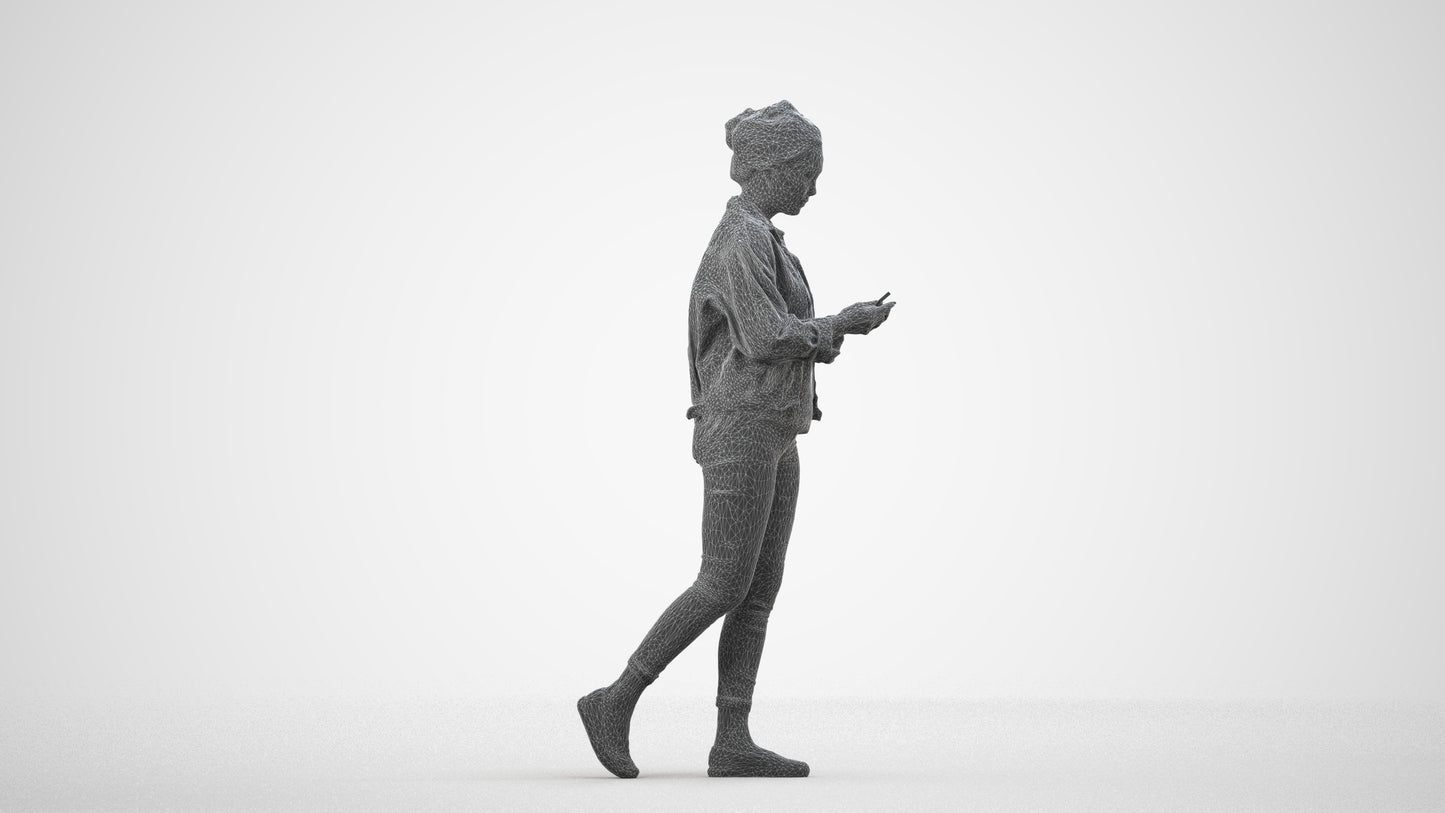 realistic 3D people woman walking, render-ready for V-Ray and Corona, FBX OBJ, wireframe side view