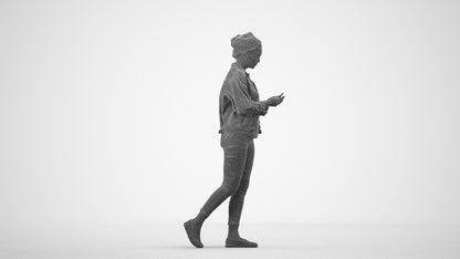 realistic 3D people woman walking, render-ready for V-Ray and Corona, FBX OBJ, wireframe side view