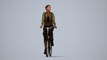 realistic 3D human woman casual cycling, archviz people FBX OBJ for Blender, top-down view render
