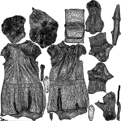 scanned 3D girl casual kids, photogrammetry people for Enscape and V-Ray, wireframe top-down view