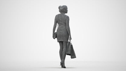 photogrammetry 3D woman casual shopping, realistic human model archviz FBX, wireframe side view