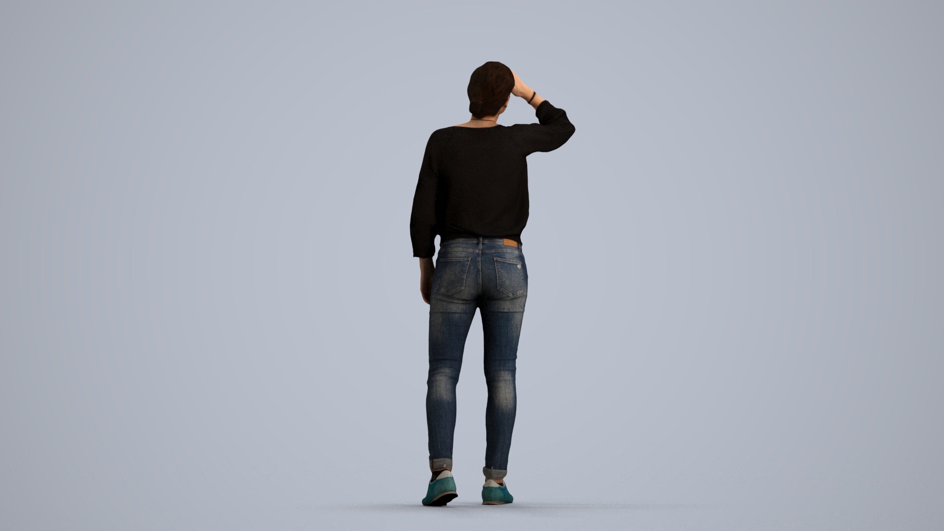 3D scanned woman standing casual, photorealistic archviz people for Enscape and SketchUp, front view render