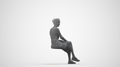 3D scanned woman sitting casual, photorealistic archviz people for Enscape and SketchUp, wireframe side view