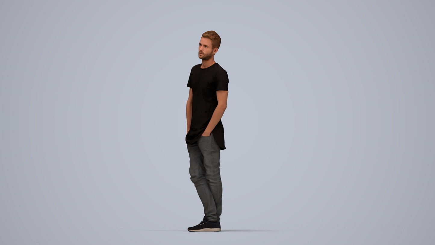 realistic 3D human man casual standing, archviz people FBX OBJ for Blender, top-down view render