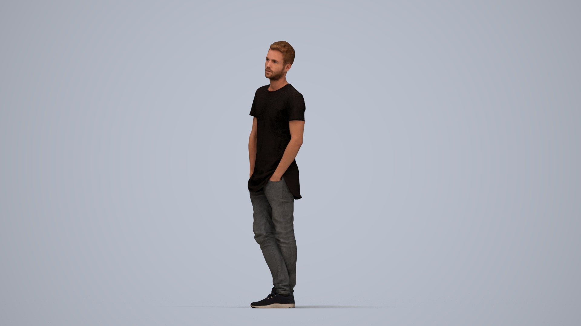 realistic 3D human man casual standing, archviz people FBX OBJ for Blender, top-down view render