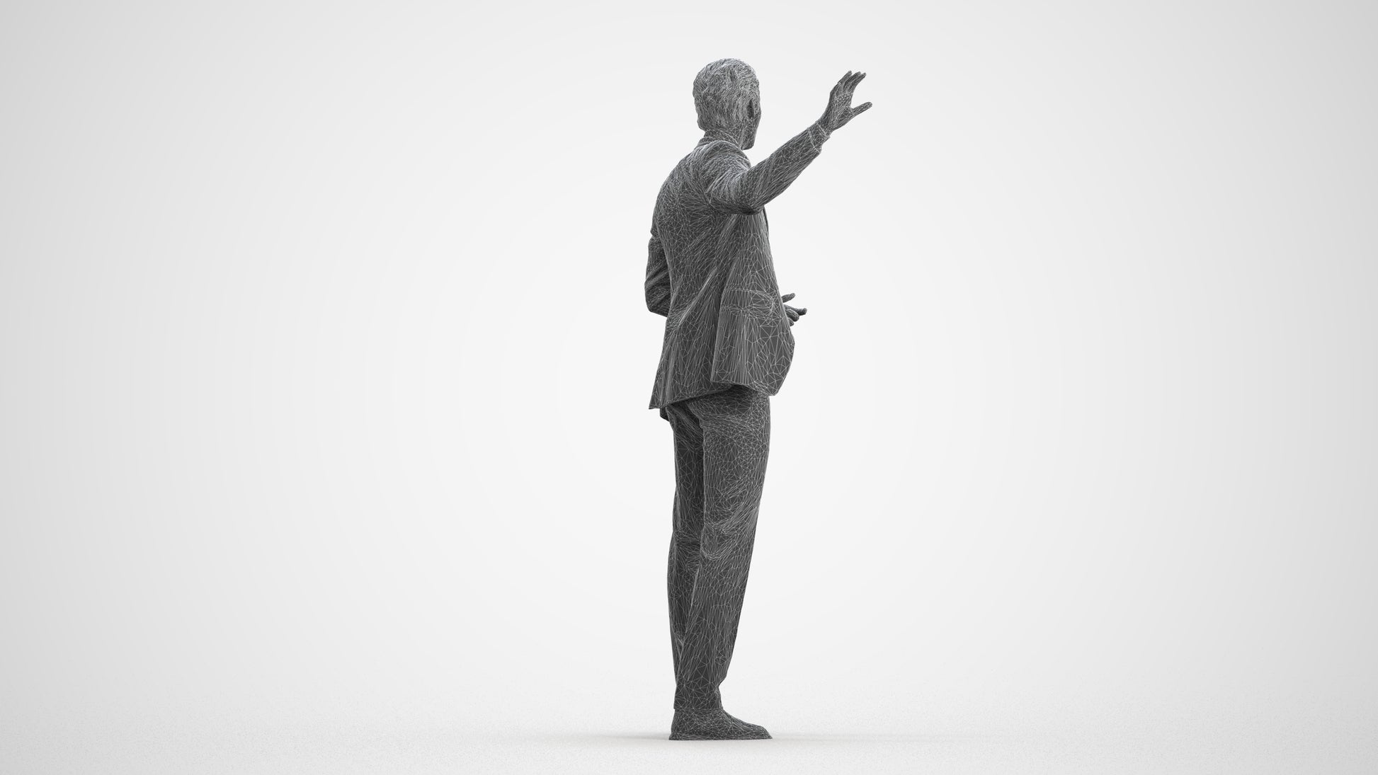 3D scanned man shopping business, photorealistic archviz people for Enscape and SketchUp, wireframe front view