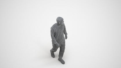 3D scanned man walking casual, photorealistic archviz people for Enscape and SketchUp, wireframe three-quarter view